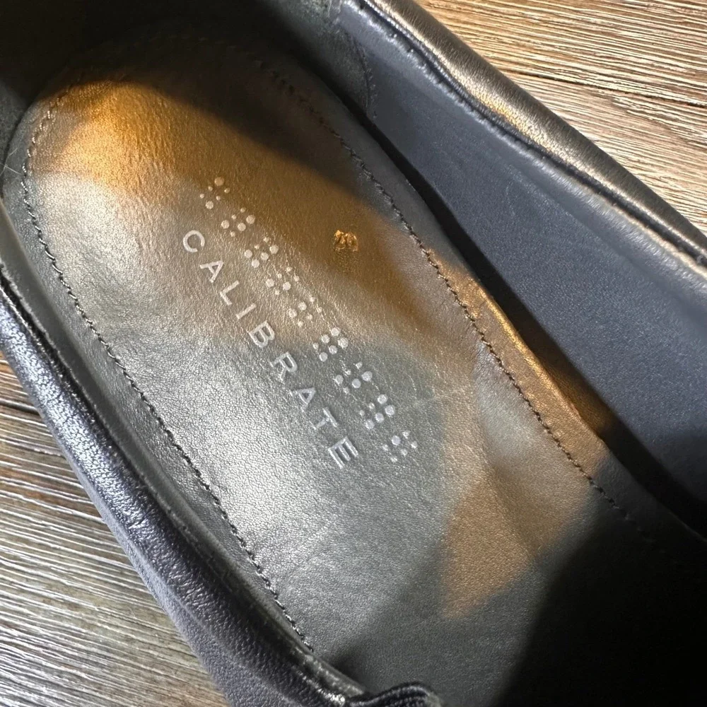 Calibrate Black Leather Slip On Loafers Dress Shoes Business Casual Mens Size 10